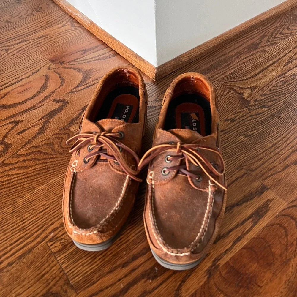 Vintage Polo Sport Ralph Lauren Mens Brown Suede Boat Shoes MA3614 Size 9.5 D